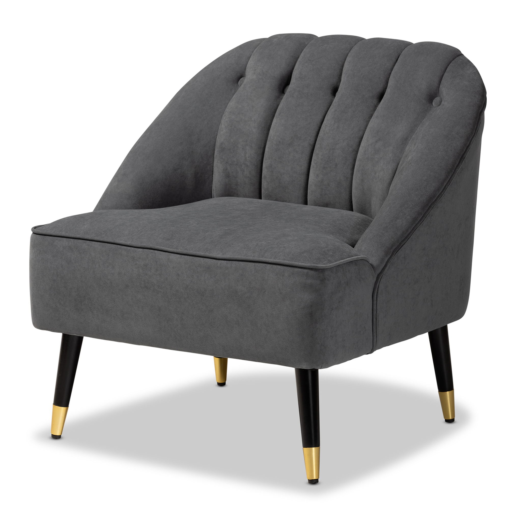 Baxton Studio Ellard Modern and Contemporary Grey Velvet Fabric Upholstered and Two-Tone Dark Brown and Gold Finished Wood Accent Chair